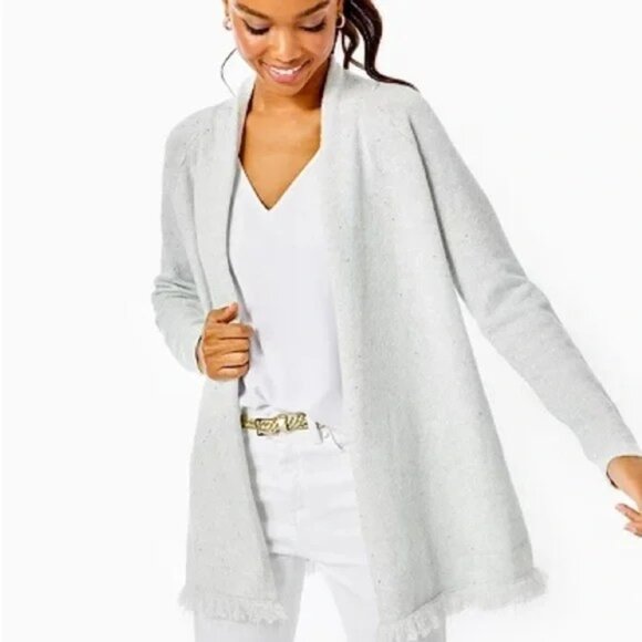 Lilly Pulitzer Tatum Sequin Cardigan Silver Metallic Sweater Women's Size XS - Picture 1 of 11